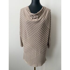 Dana Buchanan Cowl Neck Tunic Lightweight Knot Sweater XL Taupe Dolman Sleeve